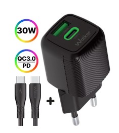 Зарядний адаптер Walker WH-71 30W GAN (1USB / 1Type-C) + кабель Type-C - Type-C ..